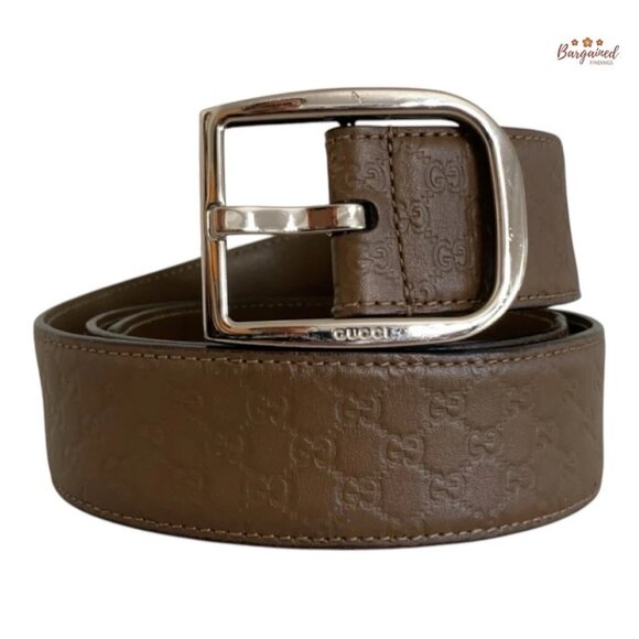 Authentic Gucci Brown Micro-Guccissima Leather Silver Buckle Belt 95/38 - Picture 1 of 14